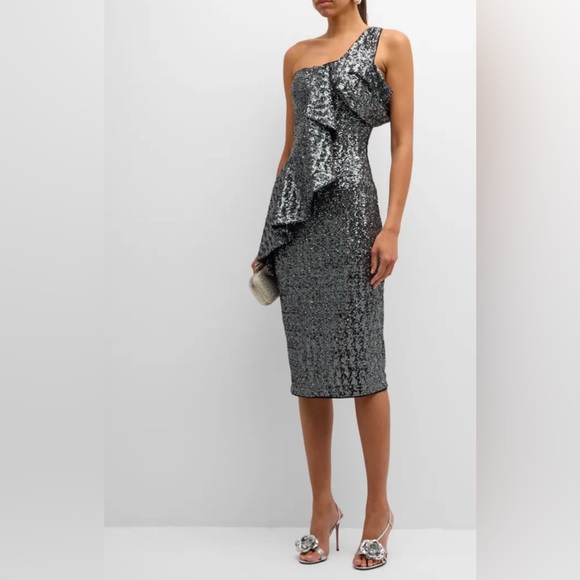 NWT Chiara Boni dark silver sequins evening dress, size 10 - Picture 2 of 9